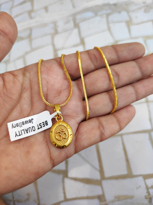 Jemeefly Small Round Om Religious pandent with box chain for Mens Boys girls womens. Gold-plated Alloy Pendant Set