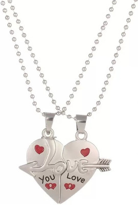 Teeragaj Love Broken Heart Couple Dual Locket Pendant Necklace With Ball Chain Silver Stainless Steel Pendant Set