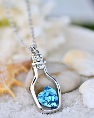 DA CREATIONS Fashionable Bottle Heart Pendant( BLUE) Silver Cubic Zirconia Stainless Steel Pendant