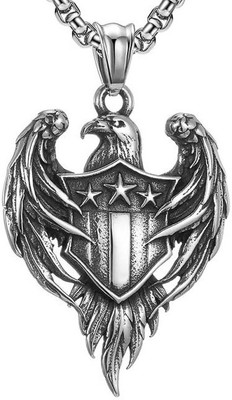 fabula Silver Stainless Steel Eagle with Flag Design Pendant with Chain Silver Beads Stainless Steel Pendant