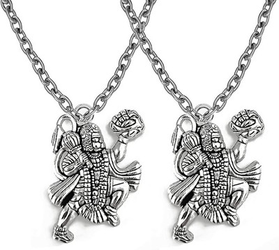 vs unique collections 2 Pcs Religious Flying God Shri Hanuman Ji Bajrangbali Pendant Locket With Chain Silver Metal Pendant