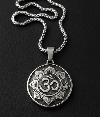Elanora Jewels Silver Om Pendant Necklace for Men & Women | Spiritual Pendant on Chain Sterling Silver Alloy Locket