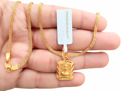 SAPNAPALACE LAXMI MAA LOCKET WITH 2 LINE MICRO GOLD PLATED CHAIN Gold-plated Diamond Brass Pendant Set