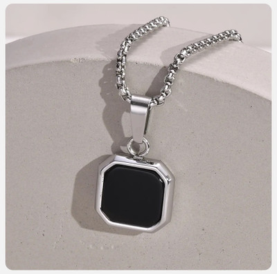 m a enterprises Black square shape stylish boys and mens locket suilts every dress Silver Stainless Steel Locket