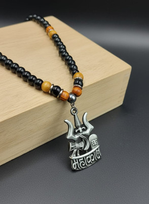 RKGCraft Pendant for Men and Women Moti Mala Dori pendant Mahakal Trishul pendant Gold-plated Alloy, Stainless Steel, Cotton Dori Locket Set