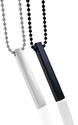 Teeragaj Black-Silver 3D Vertical Bar pendant for boys Rhodium Stainless Steel Locket Set