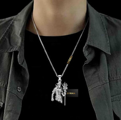 syrma Shiva Pendant for Men and Women, Stylish Round Locket (COMBO) Silver Stainless Steel Locket