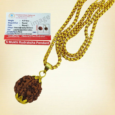 BHAKTI CHIMES Brown 5 Mukhi Nepali Rudraksha five Face Rudraksh Certified with Lab Report Gold-plated Beads Brass, Wood Locket