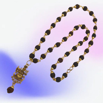 Rudra gems Jewellery Most Beautiful God Sri Shiv Trishul OM Dotted Locket Pendant With Mala Gold-plated Beads Brass, Wood Pendant