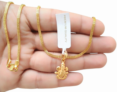 SAPNAPALACE GANPATI BAPA GOLD TINY PENDANT WITH GOLD CHAIN Gold-plated Brass Pendant Set