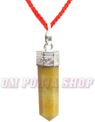 Om Pooja Shop Manipura Pencil Pendant in Yellow Jade Stone Sterling Silver Locket
