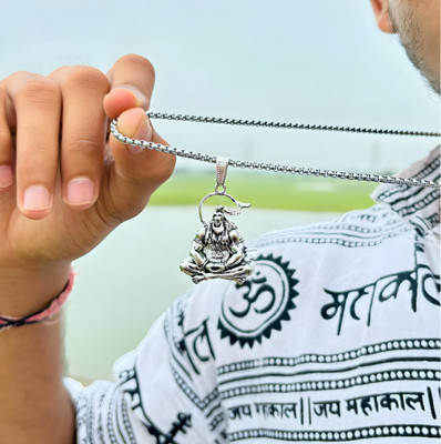 Temora Hanuman Silver Pendant Locket With Stainless Steel Chain for Men Silver Steel, Alloy, Brass, Silver Locket Set