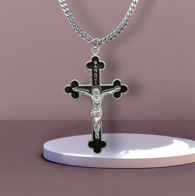 D2Fashion Hanging Jesus Cross in Black Shade Locket With Pendant Silver Metal Pendant