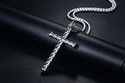 AARAV FASHION Christian Jesus Cross for Men/Boy Stylish Biker Cross Locket Silver Stainless Steel Pendant