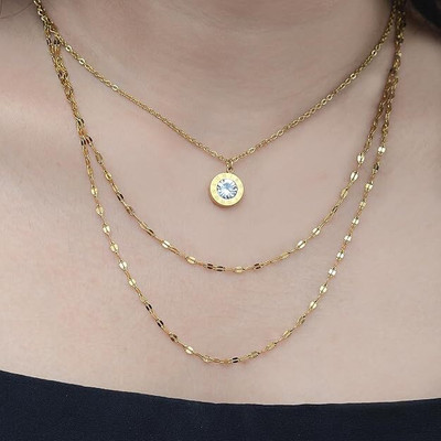 ARTKLIM Artklim Gold Plated Double Layered Roman Numerals Round Pendant Necklace Gold-plated Stainless Steel Pendant