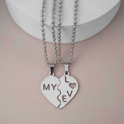 Sullery Engraving Heart Men and Women Face to Face Heart Locket Sterling Silver Stainless Steel Pendant