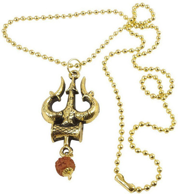 Malas Collection Lord Shiva Shankar Trishul with Damru Locket Pendant Necklace With Ball Chain Gold-plated Metal