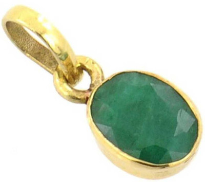 Gemzonite Natural Emerald/Panna Gold Plated Pendant For Unisex Emerald Stone Locket