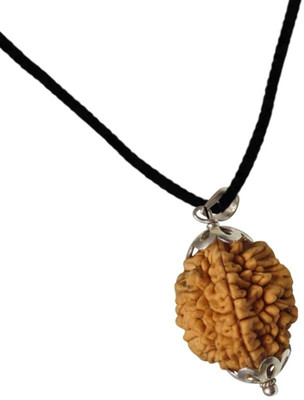 Fine Creation Lab Certified Natural 2 Mukhi Rudraksha Bead Nepali 2 Face Rudraksha Silver Wood Pendant