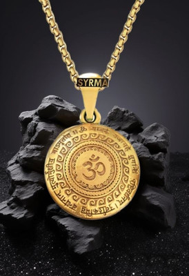 syrma Maha Mrityunjaya Mantra Om Pendant for Men and Women, Evil Protector Locket Gold-plated Stainless Steel Locket