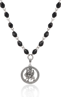 CzarDonic Sherawali mata Durga round long black beads religious necklace Silver Stainless Steel Locket