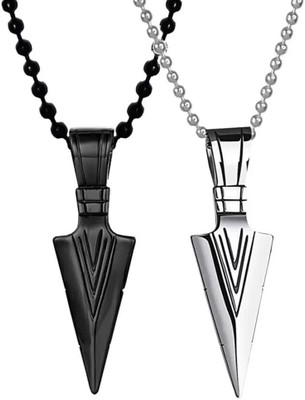 Animated Fashion Liko Silver & Black Arrow Pendant Alloy, Stainless Steel Pendant Set