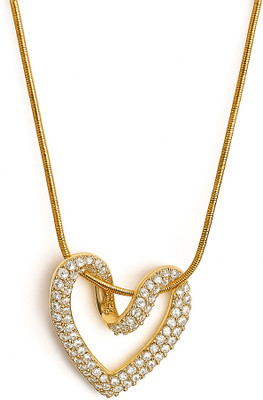 JIMOR Luxury Silver Heart Necklace with Diamond Simulants Gold-plated Cubic Zirconia Stainless Steel Pendant Set