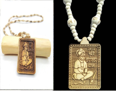 Green Spiritual Shri Bageshwar Dham Tulsi Kanthi Mala with Tulsi Hanuman ji Locket Combo Wood Pendant