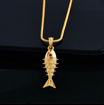 NAVYA ART chain locket::chain locket boys ::chain locket for men ::fish chain for men Gold-plated Brass Pendant Set