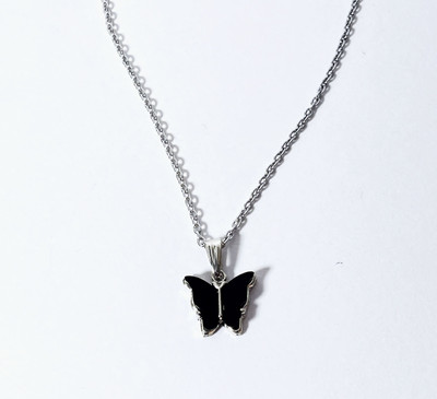 Whitechimes BUTTERFLY SHAPE PENDANT CHAIN AND NECKLACE FOR WOMEN AND GIRLS (BLACK) Brass Pendant