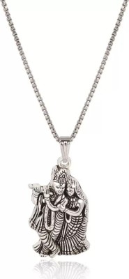 Malas Collection Couple Radha Krishna with square chain Silver Stainless Steel Locket Sterling Silver Brass Pendant Set