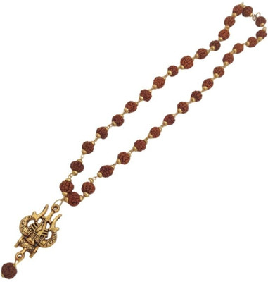 HAPPY CREATION Most Demanded Bhagwan Shiv Dotted Locket Pendant With 5 Mukhi Rudraksha Mala Gold-plated Brass Pendant