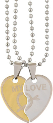 Trinkets Half-Gold Half-Silver Heart Shape Valentine Pendant for Couple Rhodium Stainless Steel Pendant