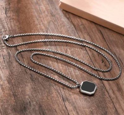 Ruhi Collection Pentagon Shape Silver colour Chain Pendant Silver Stainless Steel Pendant Set