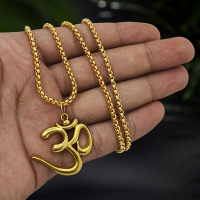 Radhika Collection Shiv Trishul OM Dotted Pendant With Chain For Unisex Gold-plated Brass, Alloy Pendant