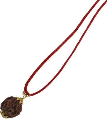 Fine Creation 4 Mukhi Rudraksha Original Four Face Rudraksha Metal Capped Gold-plated Beads Brass, Wood Pendant