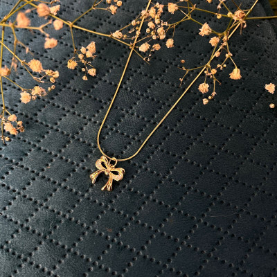 APEXTECH Stylish Bow Knot Pendant Necklace for Women – Elegant Gold-Toned Chain Jewelry Gold-plated Stainless Steel Pendant Set