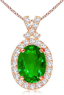 GEMSLAY Oval Green CZ Halo Pendant Necklace with Gold-Plated Link Chain Rhodium Cubic Zirconia Brass Pendant