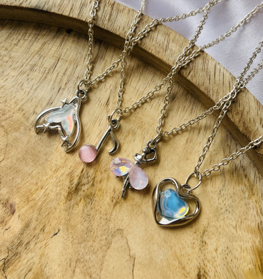 Sonisirani Set Of 4 Classy Trendy Aesthetic Silver Charm Pendant Necklace Silver Alloy Pendant