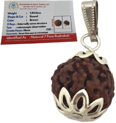 Kuttumb Gems & Jewels Astrological Seven Mukhi/Faced Rudraksha Pendant Silver Wood Locket Set