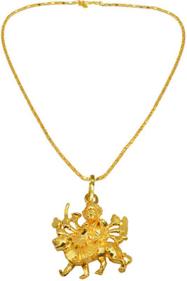 Shiv Jagdamba Religious Jewelry Jai Ambe Durga Maa Locket With Chain For Men Gold-plated Brass Pendant