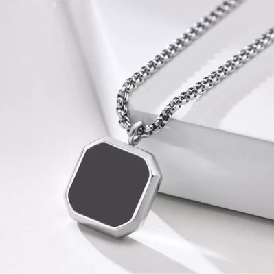 omaya jewels Silver Square Locket for Men Silver Stainless Steel Pendant