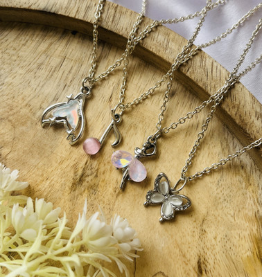 Sonisirani Set Of 4 Classy Trendy Aesthetic Silver Charm Pendant Necklace Silver Alloy Pendant
