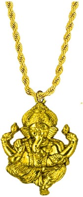 AFH Lord Ganesh Ganpati Gold Brass Pendant Necklace Chain for Men,Women Gold-plated Metal Pendant