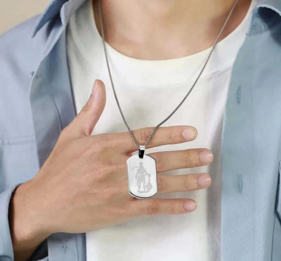 SSUNIQ Men’s Hanuman Chalisa Locket with Chain – Silver-Plated Stainless Steel Pendant Silver Stainless Steel Pendant
