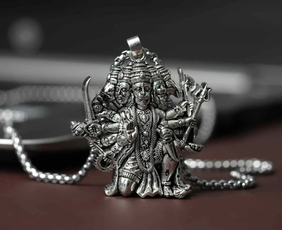 Uniqon Silver Color Panchmukhi Hanuman 5 Face Locket Pendant Necklace With Box Chain Silver Stainless Steel Pendant Set