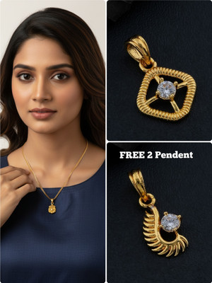 KIRALIA Micro gold plated daily use washable chain pendent for women and girls Gold-plated Cubic Zirconia Copper Pendant Set
