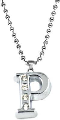 AFH Initial Charms Alphabet P Letter Diamond Pendant with Stainless Steel Ball Chain Silver Crystal Metal Pendant