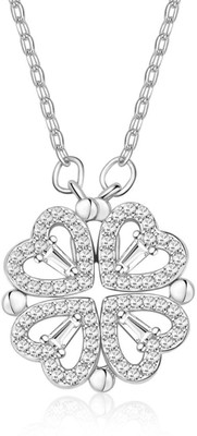 Ahvi Jewellery Radiant Silver Twin Hearts Clover Pendant Necklace Silver Cubic Zirconia Stainless Steel Pendant