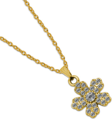 Pundriksh Golden Anti-Tarnish Sparkle Flower Cubic Zirconia Locket With Chain Gold-plated Cubic Zirconia Stainless Steel Pendant